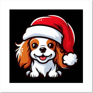 Funny Cavalier King Charles Dog Wearing Santa Father Christmas Hat Posters and Art